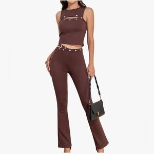 Brosloth Womens Two Piece Outfits Tank Top and Long Flare Pants Set Size XL NEW